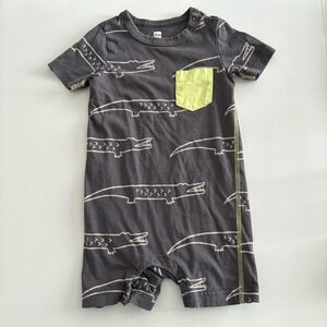 Tea Collection Baby Boys Short Sleeve Romper Size 18-24 Months Gray 100% Cotton